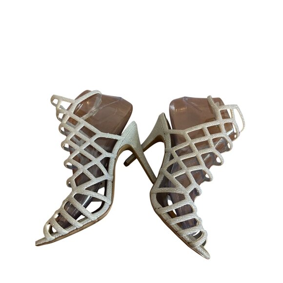 Madden Girl Size 7 Direct Strappy Stilettos Caged Business Pumps Sandals Silver - Picture 8 of 14